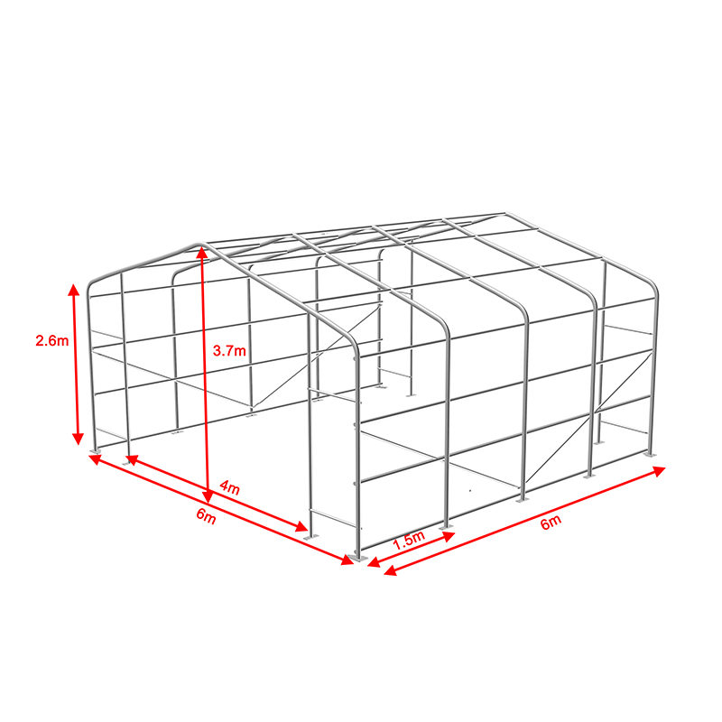 6×6 2.6 متر ارتفاع جانبي إطار فولاذي مجلفن بالكامل قاعة خيمة مستودع مؤقتة